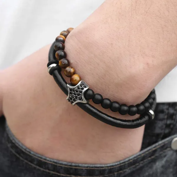 Classy Men Elegant Leather Beaded Bracelet