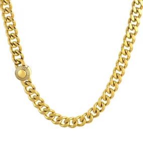 CNC Zircon-Set Gold-Plated Stainless Steel Cuban Chain Necklace for Men