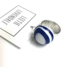 Cobalt Blue Bullseye Lucite Silver Cocktail Ring