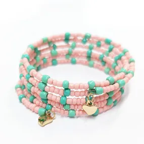 Coil Seed Bead Bracelet - Pink & Turquoise