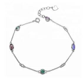 Colourful Round and Oval Zircon Silver Bracelet for Women