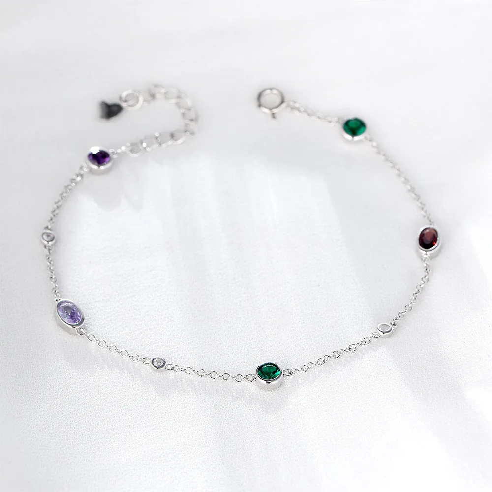 Colourful Round and Oval Zircon Silver Bracelet for Women