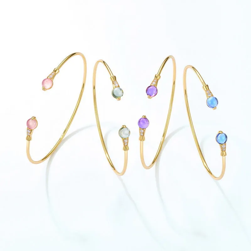 Colourful Round Crystal Zircon Golden Opening Sterling Silver Bracelet