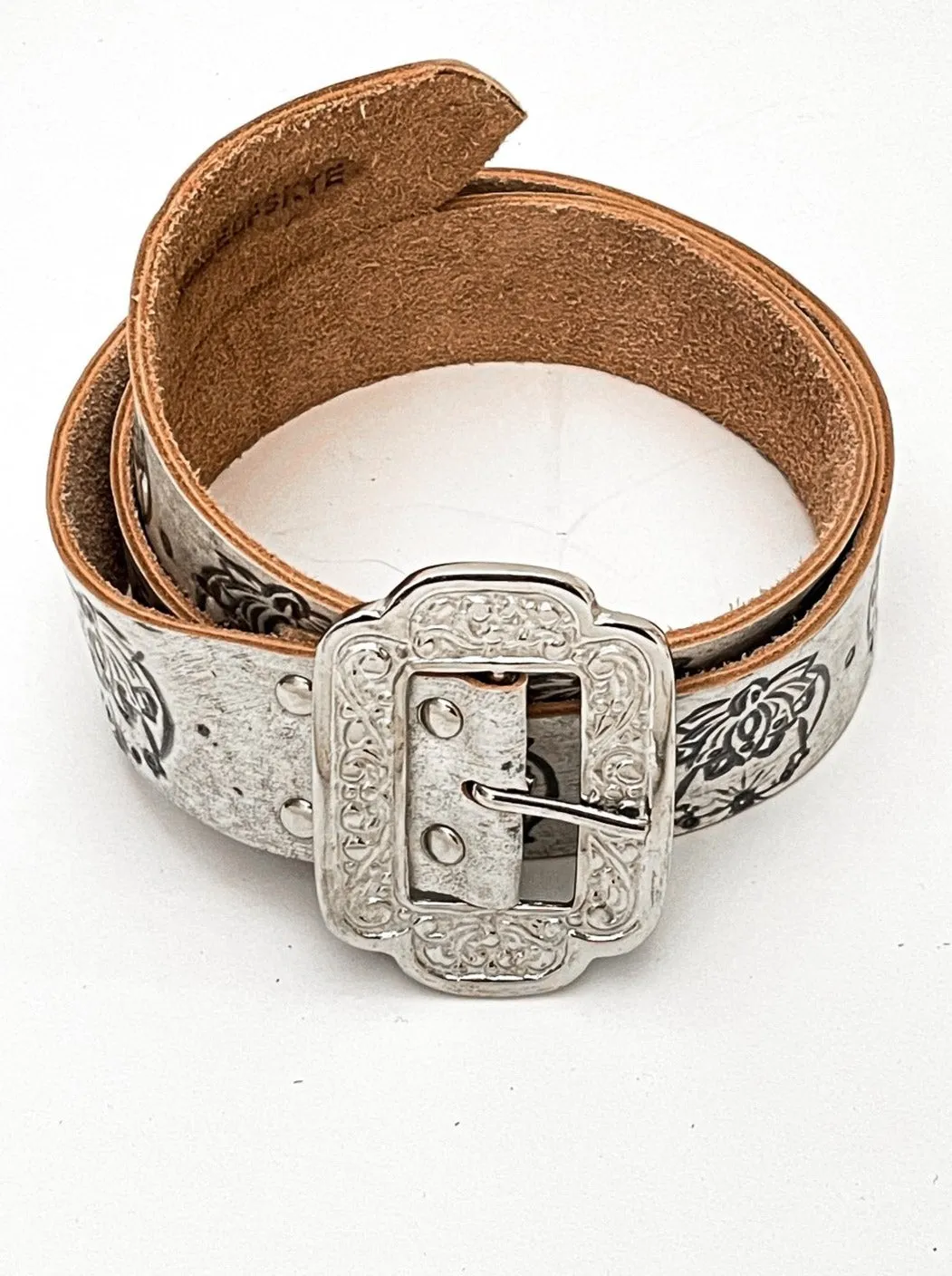 COSMIC LOVE LEATHER BELT VINTAGE WHITE