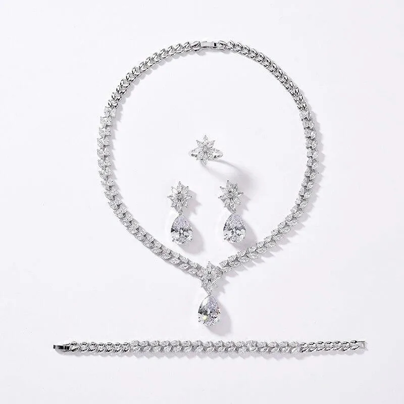 Creative Waterdrop AAAA  Quality Zircon Diamonds 4 piece Bridal Wedding Jewelry Set