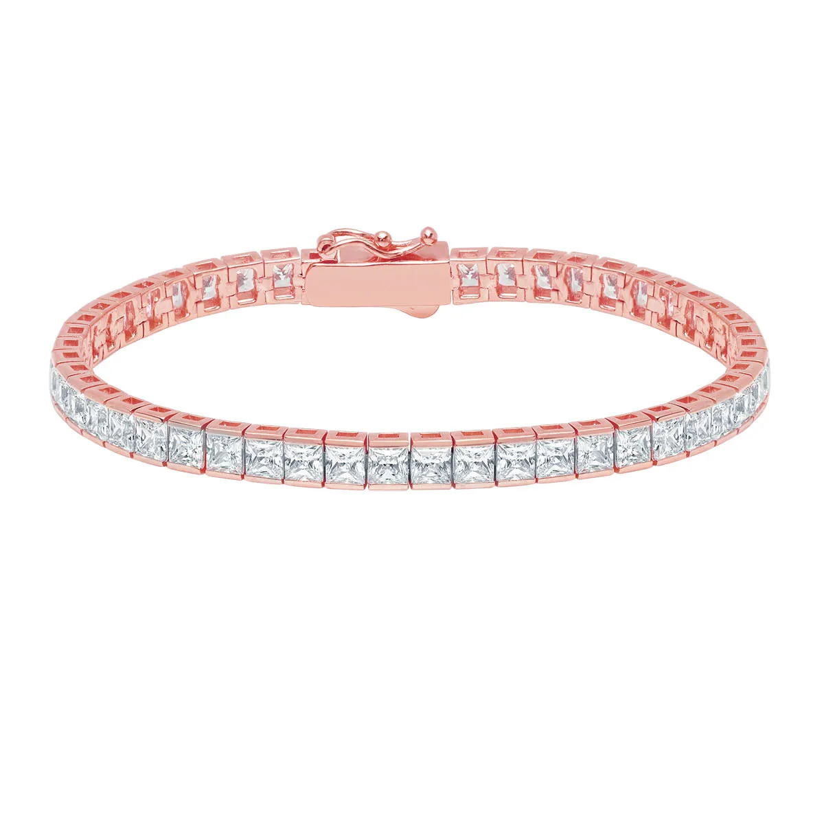 Crislu 18KT Rose Gold Plated Sterling Silver Princess Cut Cubic Zirconia 7-inch Tennis Bracelet