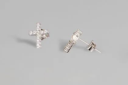 Cross Earrings: Ridge Silver