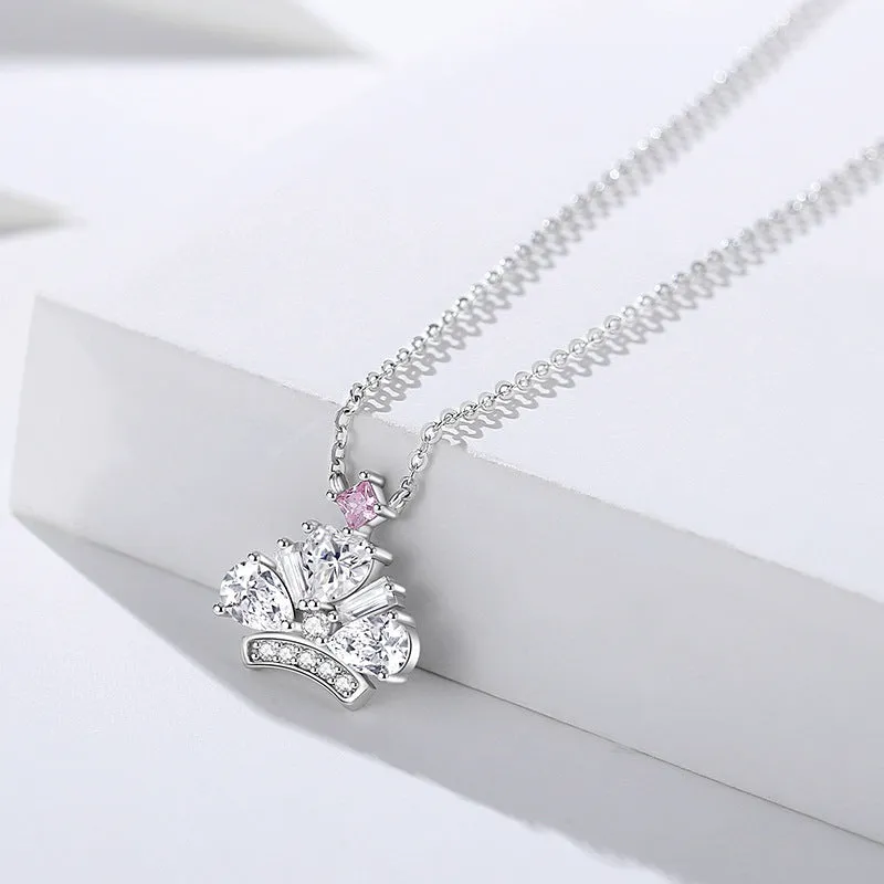 Crown Necklace S925 Sterling Silver Zircon Clavicle Chain Women's Fashion Versatile Light Luxurious Style Pendant Jewelry