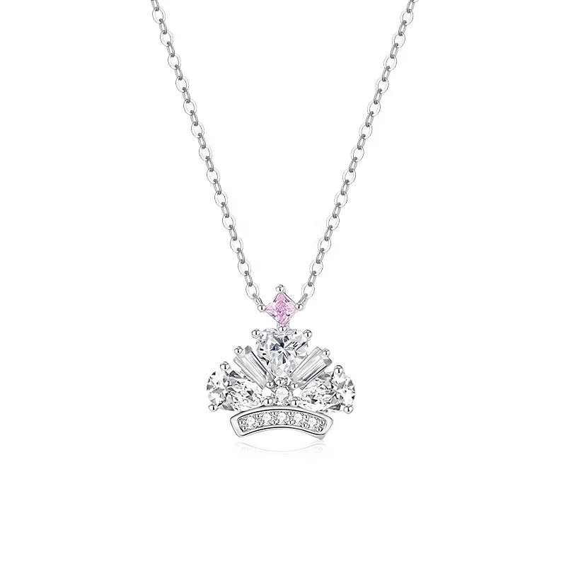 Crown Necklace S925 Sterling Silver Zircon Clavicle Chain Women's Fashion Versatile Light Luxurious Style Pendant Jewelry