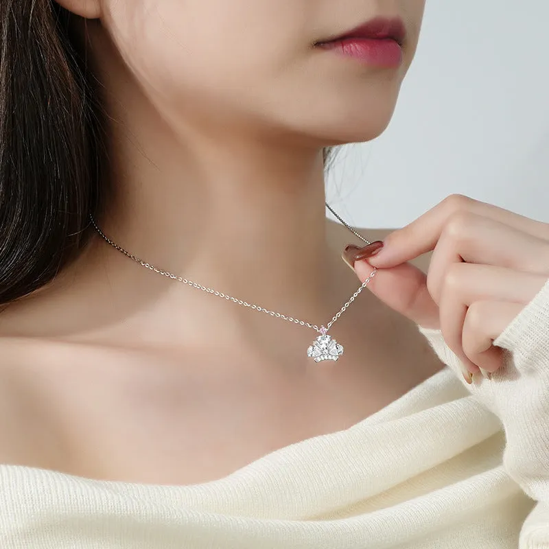 Crown Necklace S925 Sterling Silver Zircon Clavicle Chain Women's Fashion Versatile Light Luxurious Style Pendant Jewelry