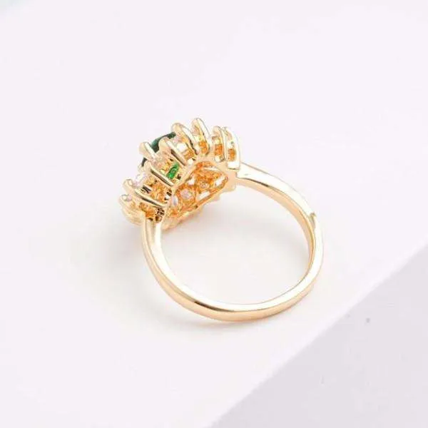 Crystal Garden CZ Flower 18K Gold Plated Cocktail Ring for Women Emerald Green or Sapphire Blue Color Choice