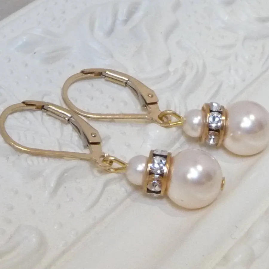 Crystal Rondelle And Pearl Leverback Earrings