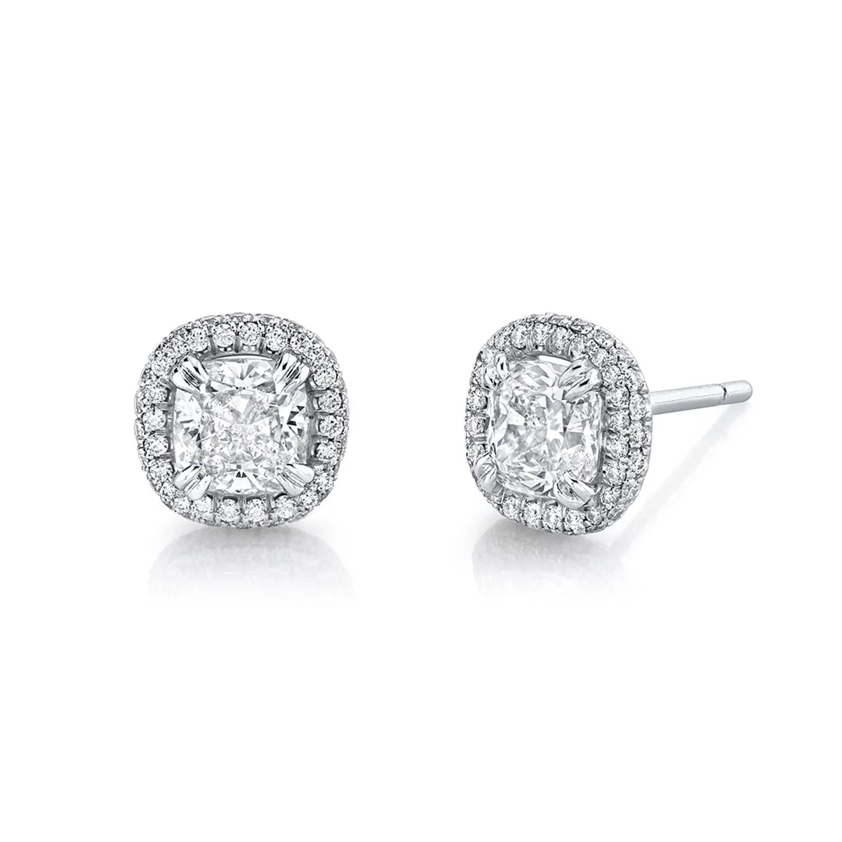 Cushion Diamond and Halo Stud Earrings