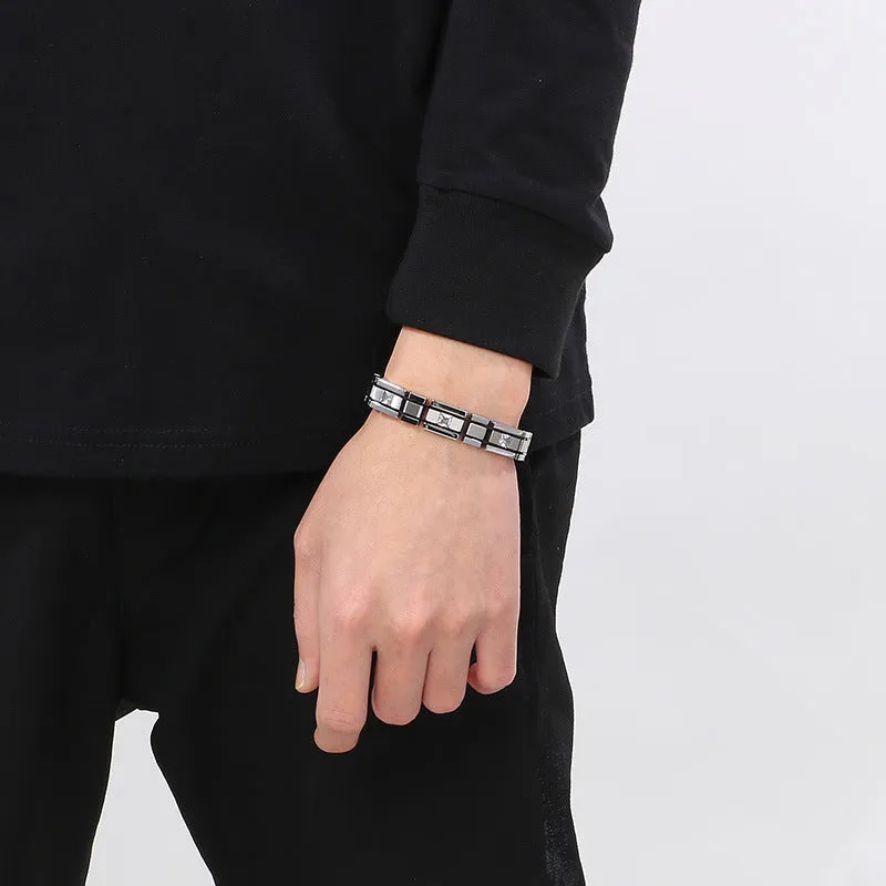 Customizable Zircon-Studded Titanium Steel Bracelet for Men - Trendy One-Piece Hair Jewelry Gift for Birthdays in Europe and America