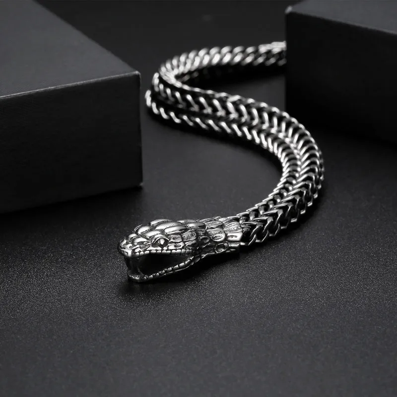 Customized Retro Double-Headed Snake Men's Bracelet in Titanium Steel