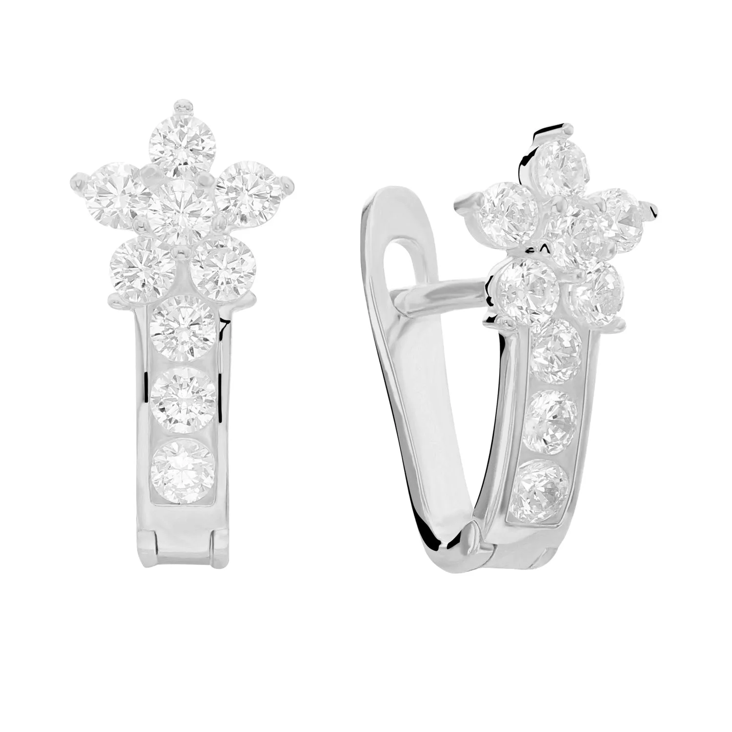 CZ Flower Huggie Hoop Earrings for Girls in Sterling Silver