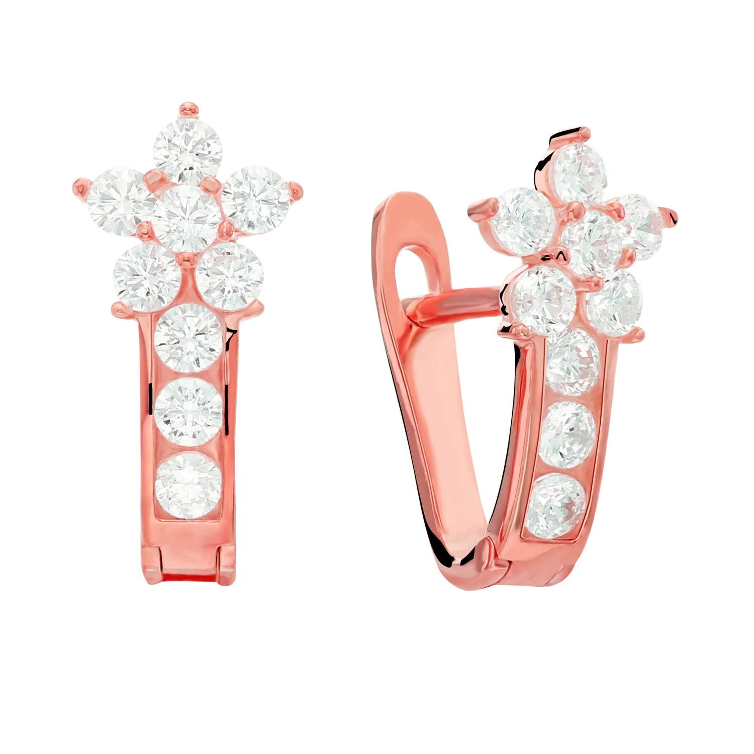 CZ Flower Huggie Hoop Earrings for Girls in Sterling Silver