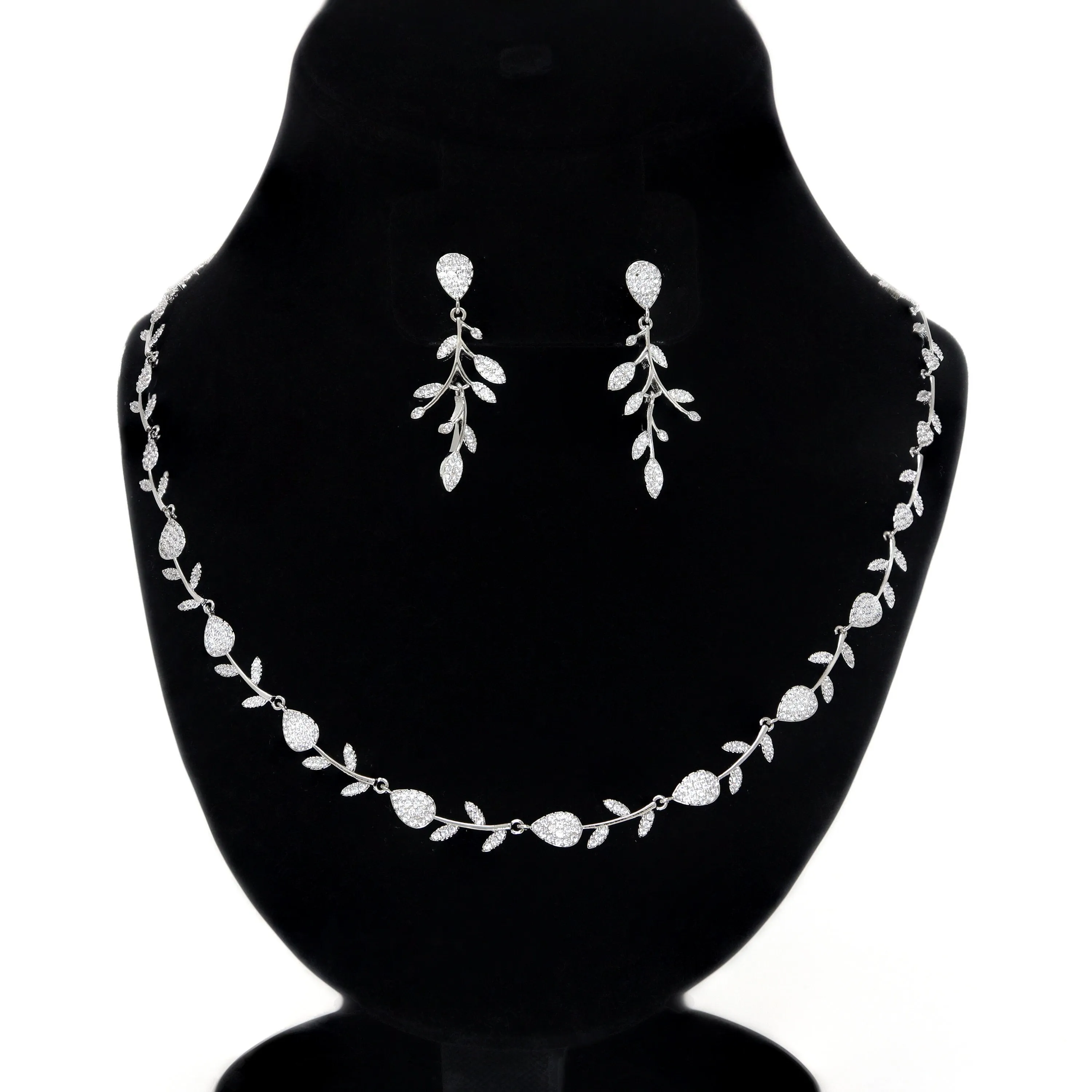 CZ  Timeless Vine And Sparkle Necklace Set, Long Bridal Jewelry, Bridal Earrings And Necklace, Statement Earrings Cz Necklace Set.