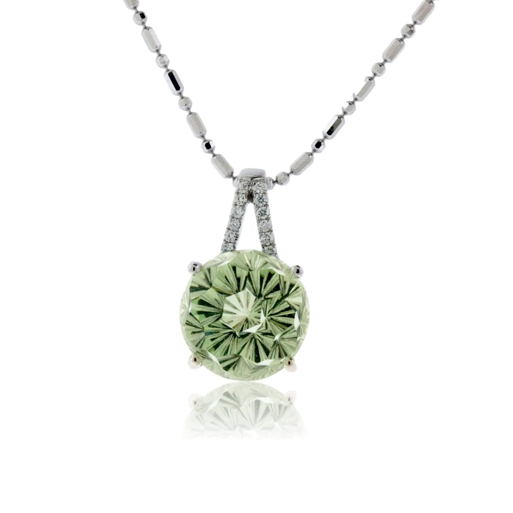 Daisy Cut Green Amethyst & Diamond Pendant