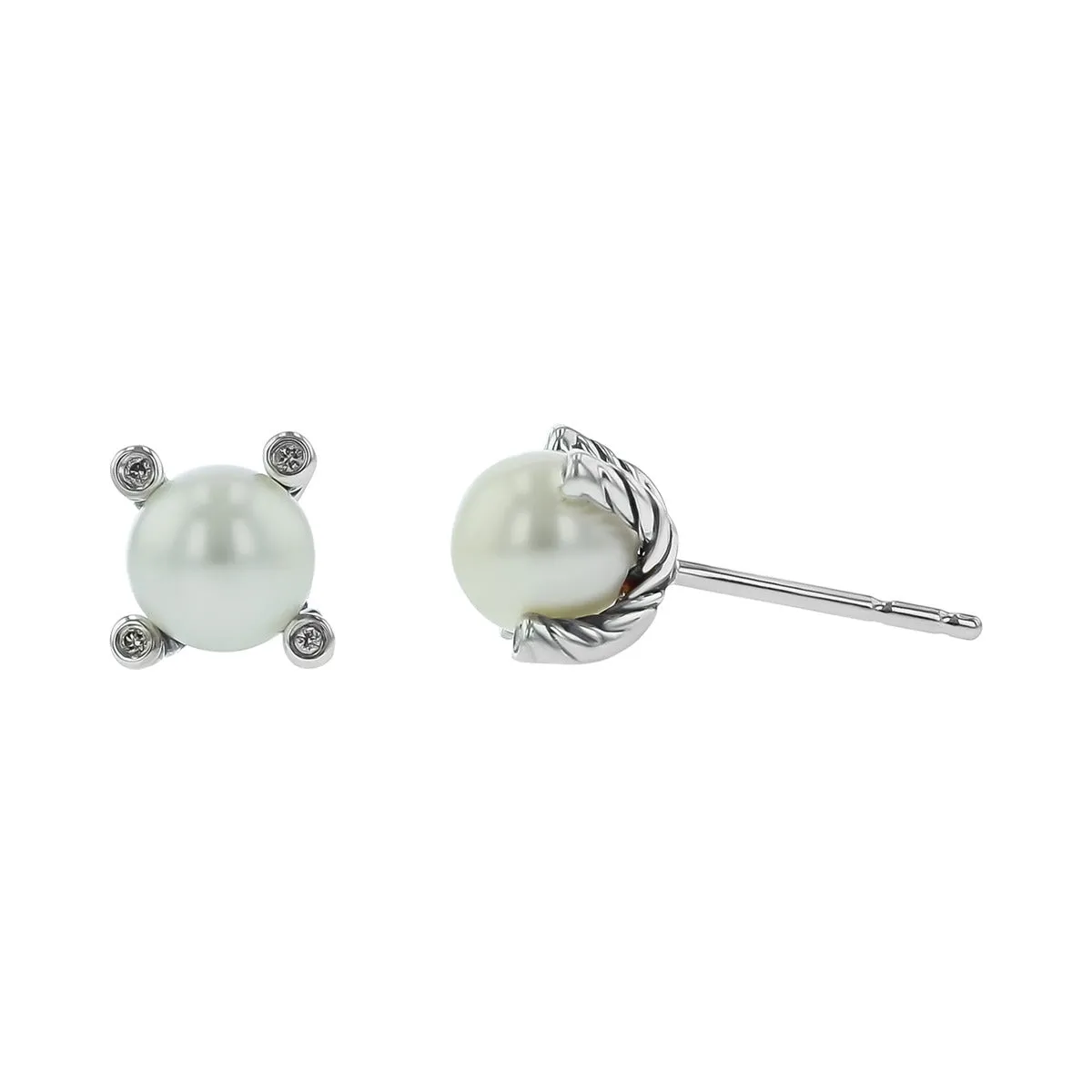 David Yurman Pearl Stud Earrings with Diamonds