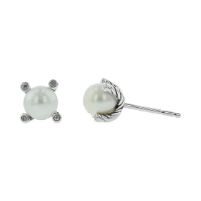 David Yurman Pearl Stud Earrings with Diamonds