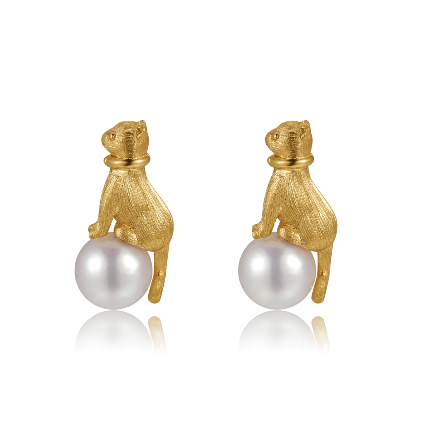 Diamond Cat Sea Pearls Earrings