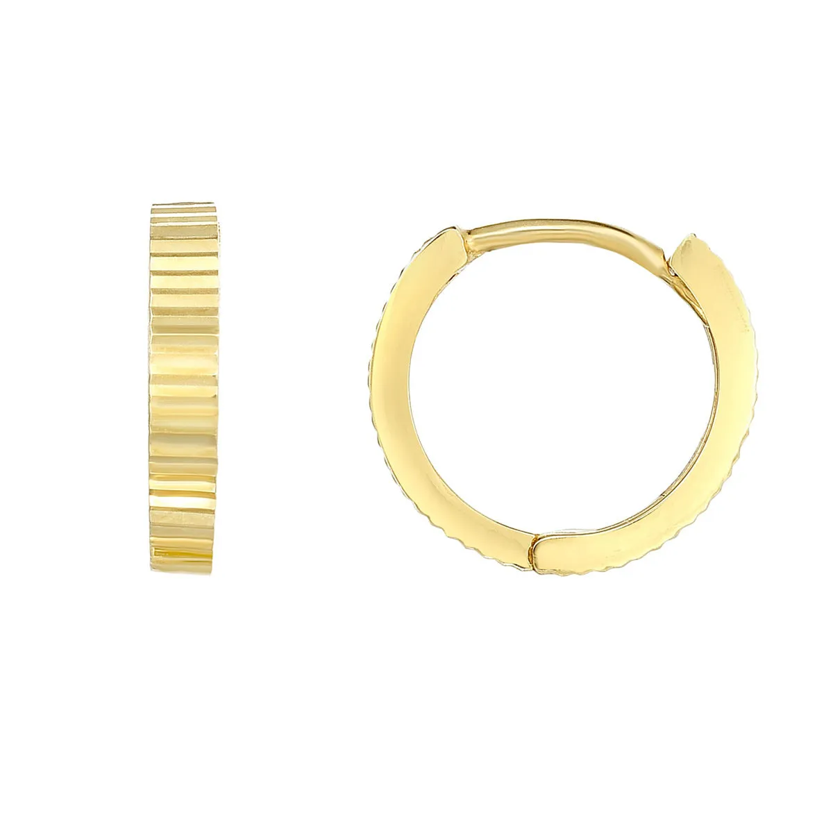 Diamond-Cut Textured 11.5mm Huggie Hoop Earring in Yellow Gold