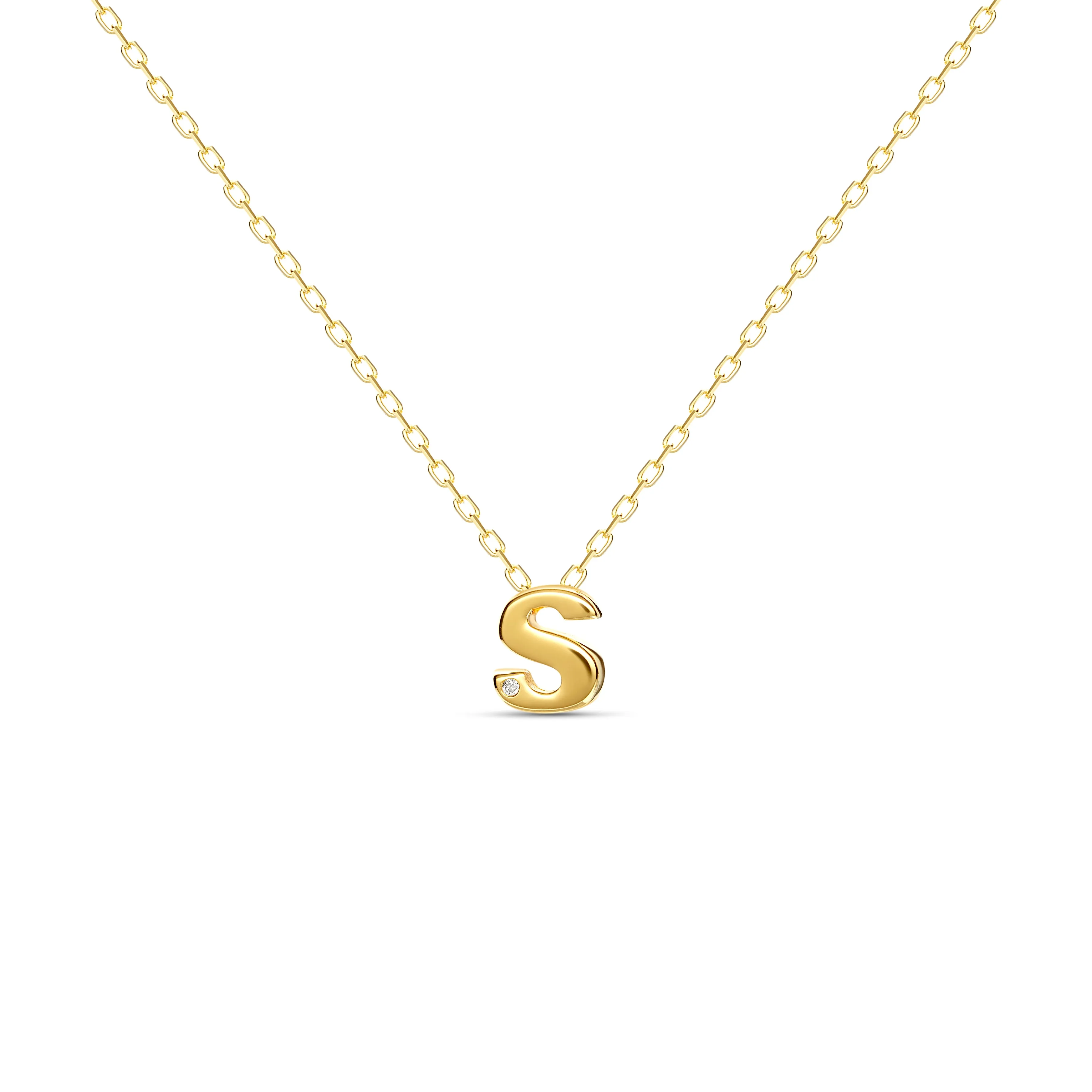 Diamond Letter Necklace "S" - 18 karat gold vermeil on sterling silver, diamond 0.01 carat