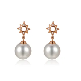 Diamond "Sun" Pearl Earrings