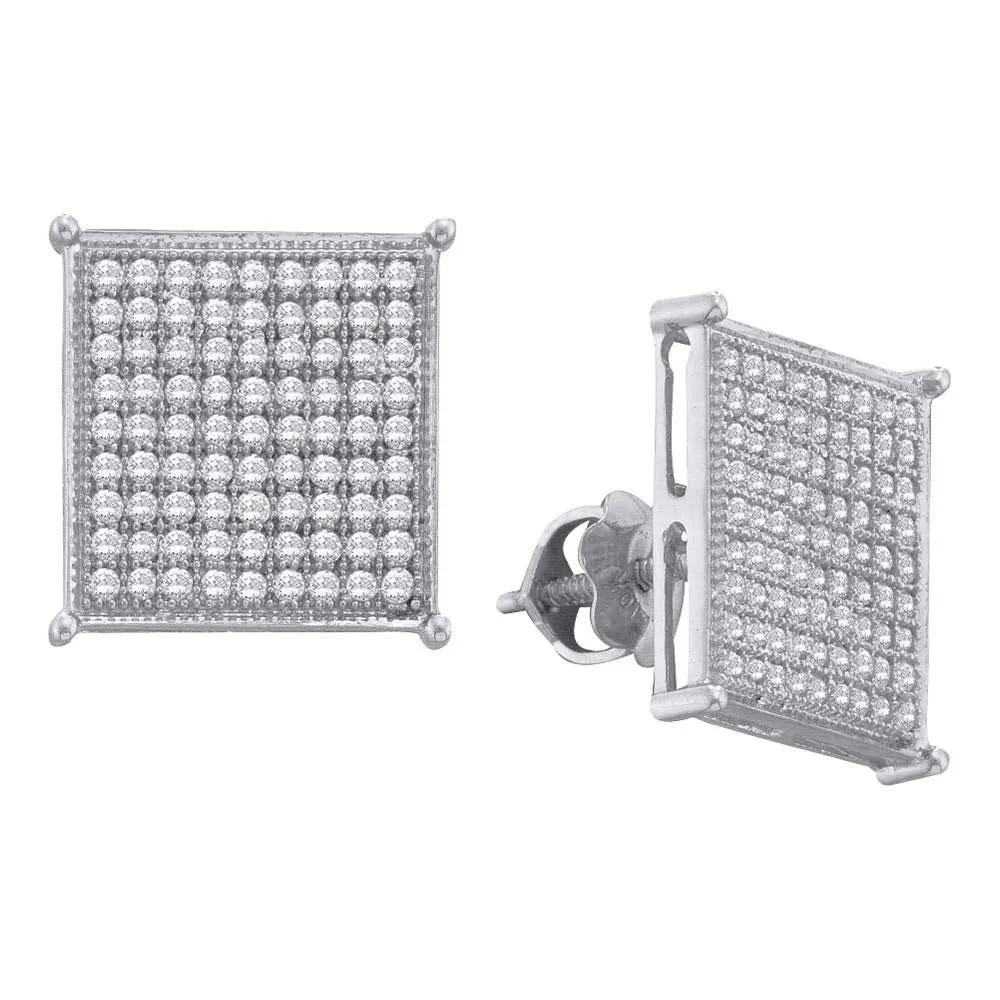 Diamond Square Mens Stud Earrings 10k White Gold Screw back