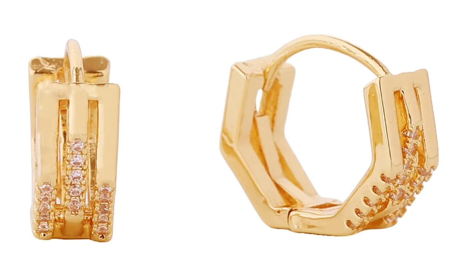 DJE310719 14K Duo Octagon Huggie Earrings