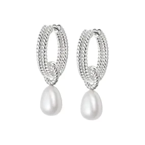 Double Rope Pearl Drop Earrings Sterling Silver