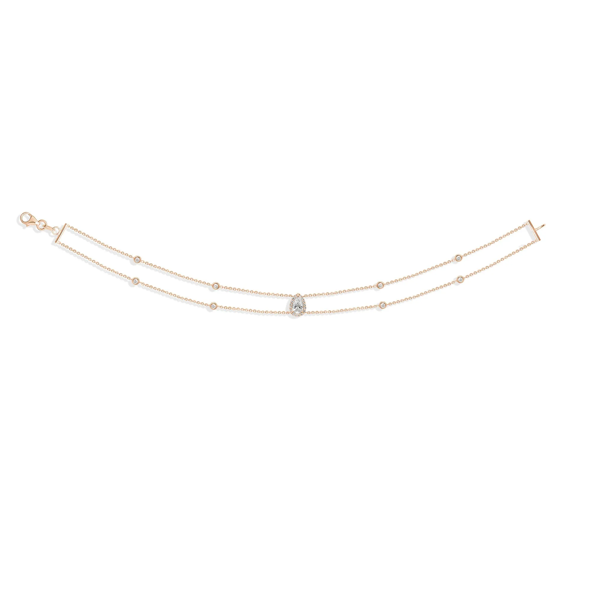 Double-Strand Pear-Shaped Diamond Halo Station Bracelet