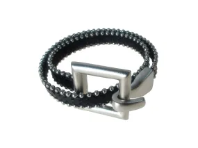 Double Wrap Beaded Leather Bracelet with Square Clasp