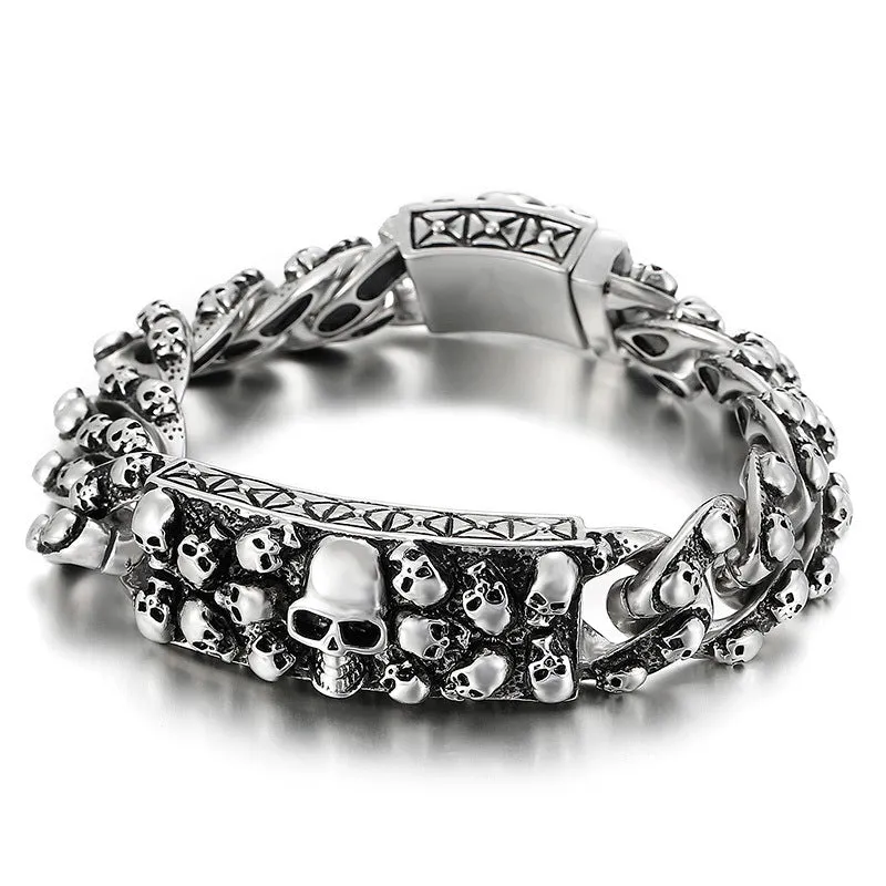 Edgy Rock Skull Titanium Steel Bracelet for Men - European and American Retro Style