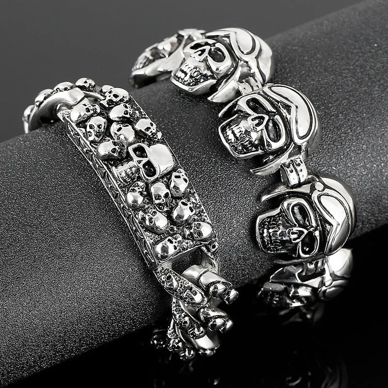 Edgy Rock Skull Titanium Steel Bracelet for Men - European and American Retro Style