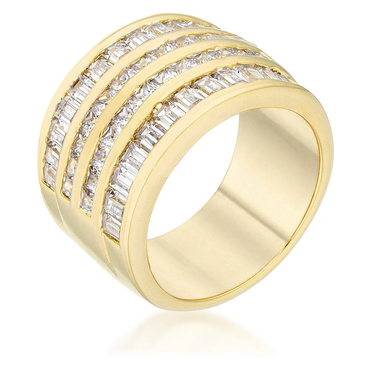 Edmee 4 Row Gold CZ Gold Wide Band Ring | 8ct