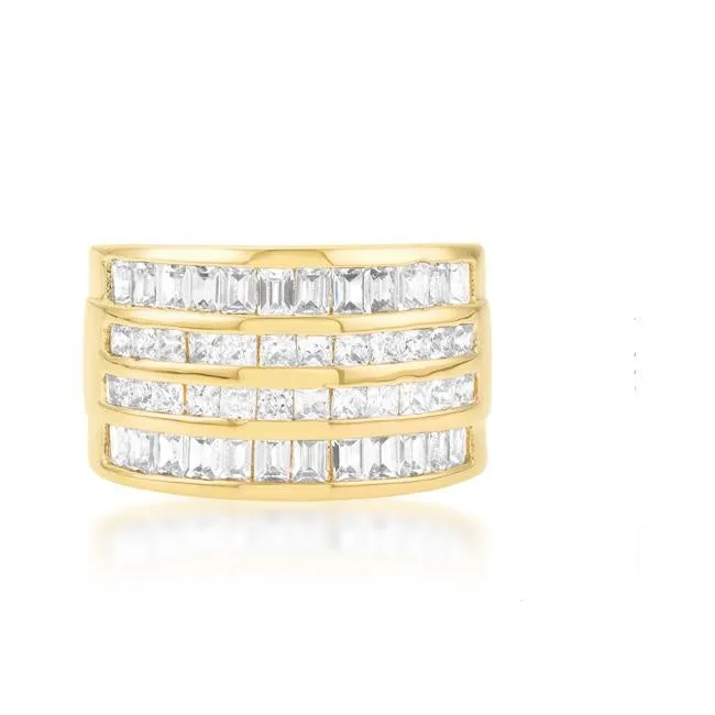 Edmee 4 Row Gold CZ Gold Wide Band Ring | 8ct