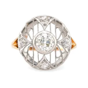 Edwardian Diamond 14K Yellow 18K White Gold Wire Ring