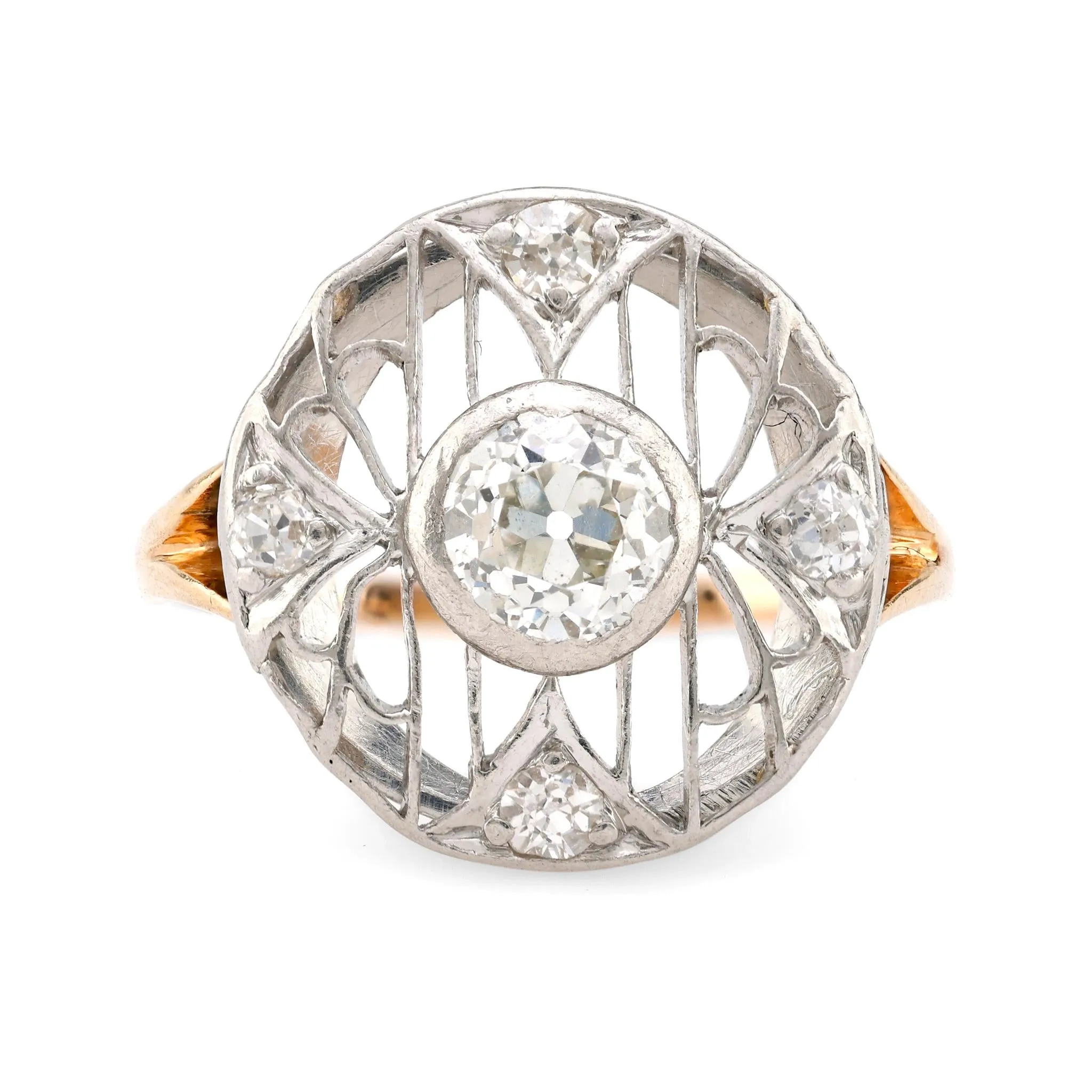 Edwardian Diamond 14K Yellow 18K White Gold Wire Ring