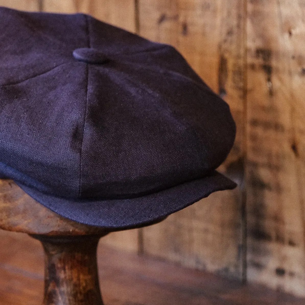 Eight Piece Linen Newsboy Cap-Deep Bule