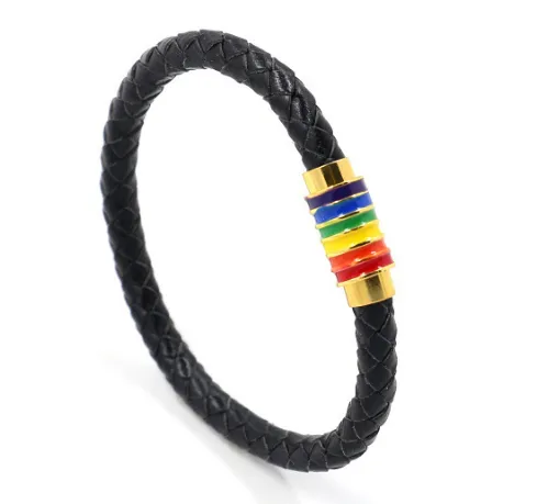 Elegant Magnetic Titanium Steel Rainbow Drop Leather Bracelet