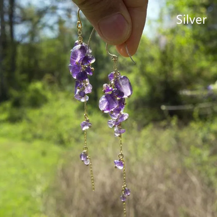 Elegant Tassel Amethyst Natural Amethyst Earrings