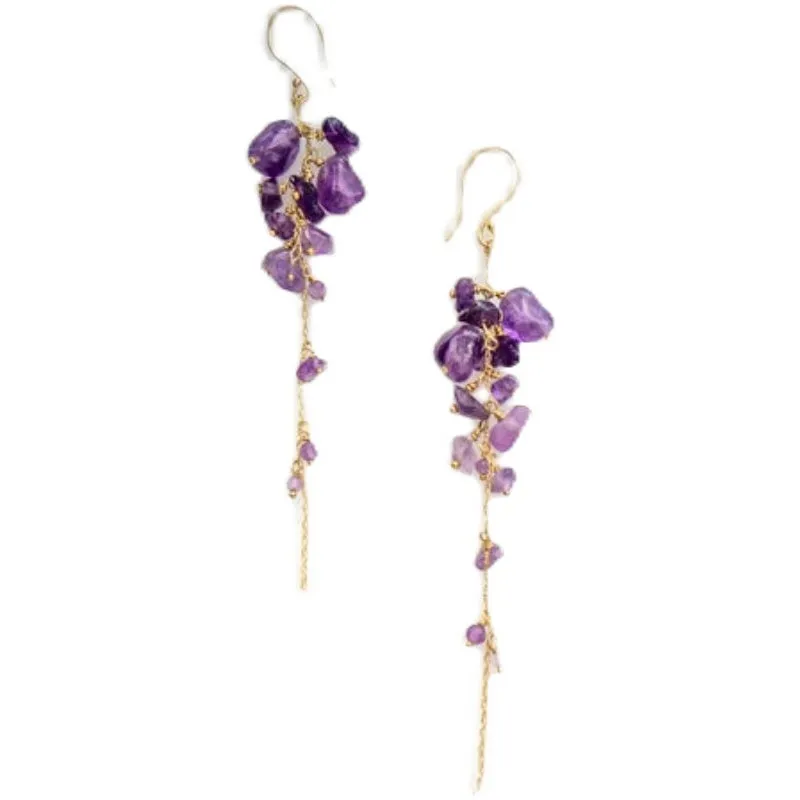 Elegant Tassel Natural Amethyst Earrings