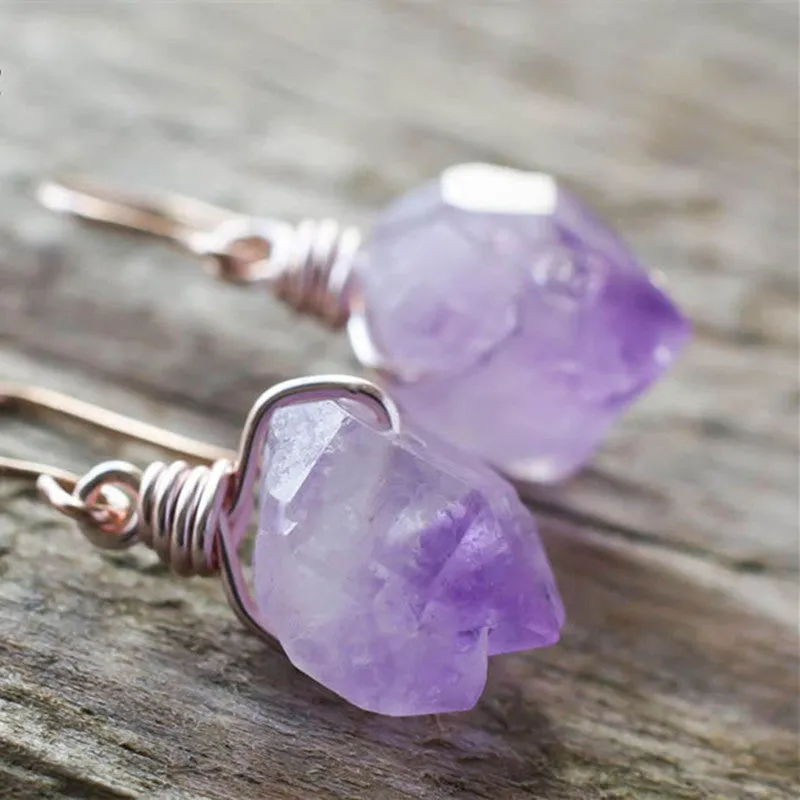 Elegant Tassel Natural Amethyst Earrings