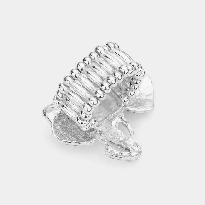 Elephant Clear Rhinestone Silver Stretch Ring