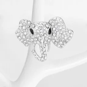 Elephant Clear Rhinestone Silver Stretch Ring