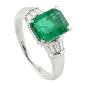 Emerald Diamond Cocktail Ring White Platinum Jewelry