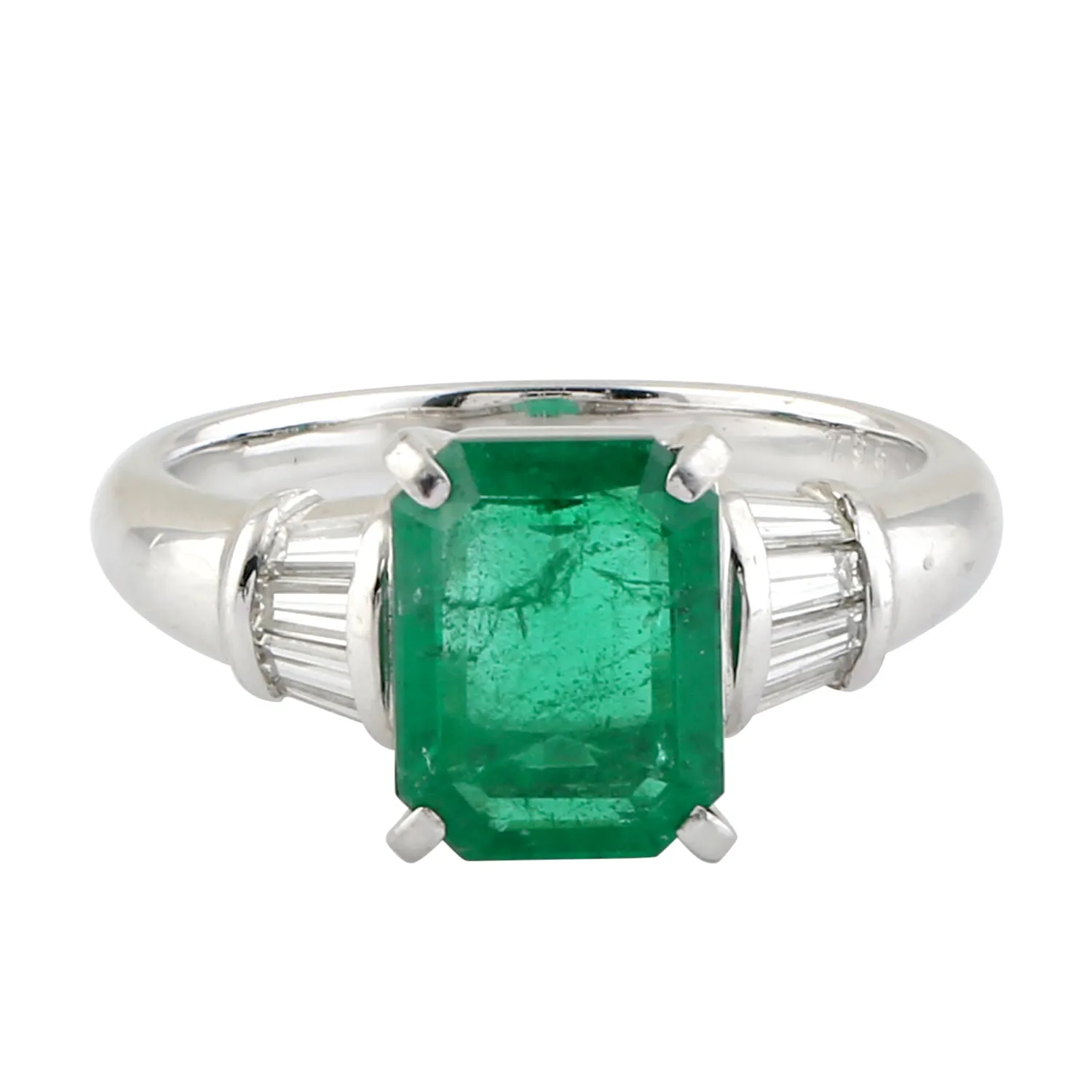 Emerald Diamond Cocktail Ring White Platinum Jewelry