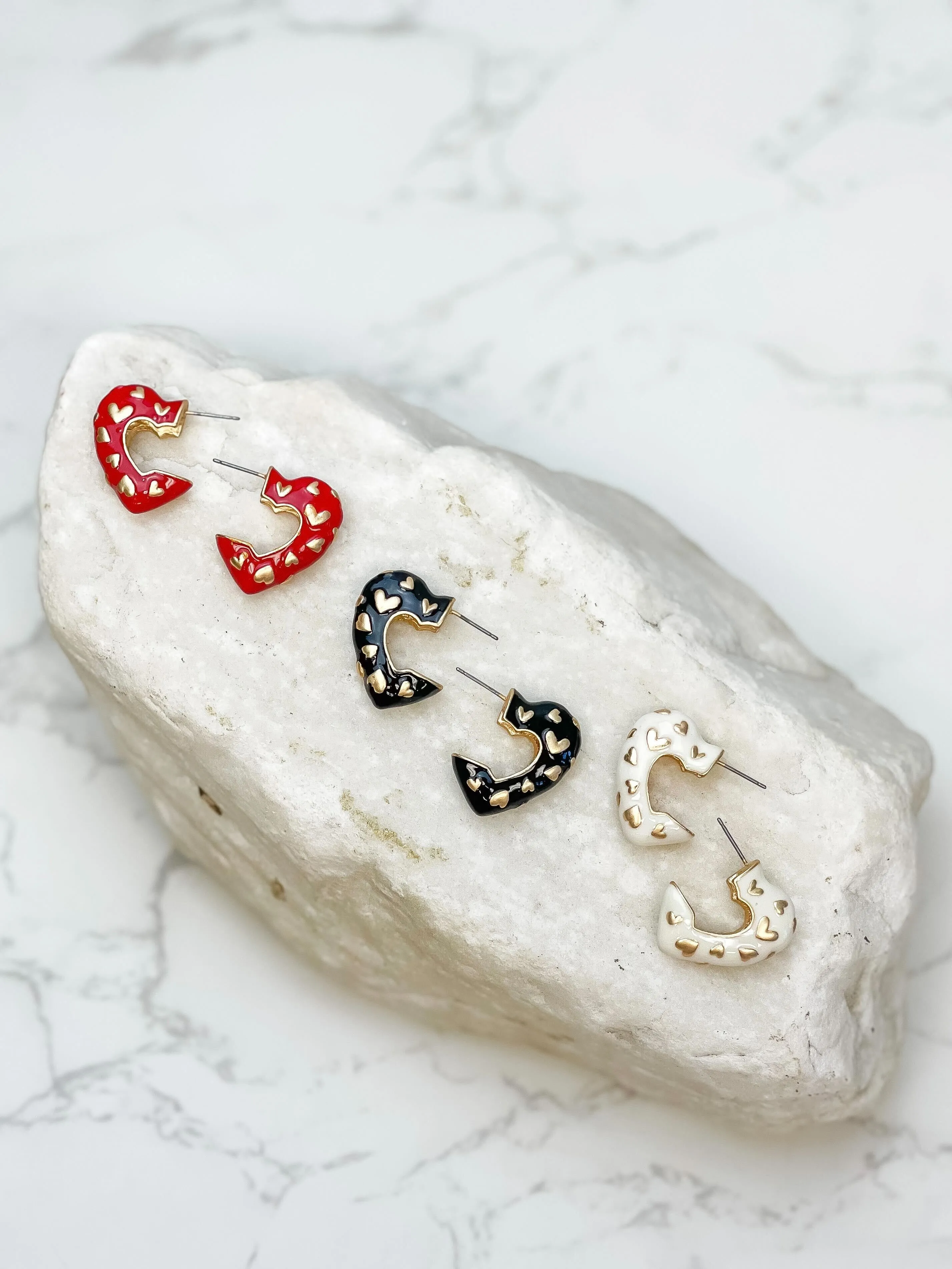 Enamel Heart Gold Mini Hoop Earrings - Red